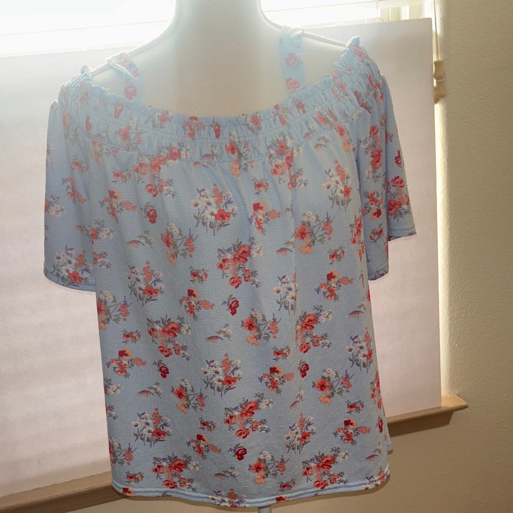 MELLODAY Light Blue Floral Off-Shoulder Blouse